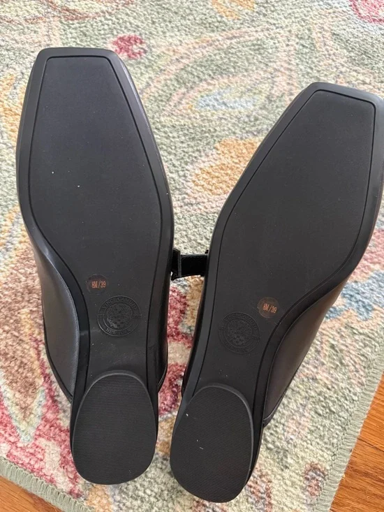 Vince Camuto Black Leather Mary Jane Mule with Gold Buckle Accents - Picture 2 of 2